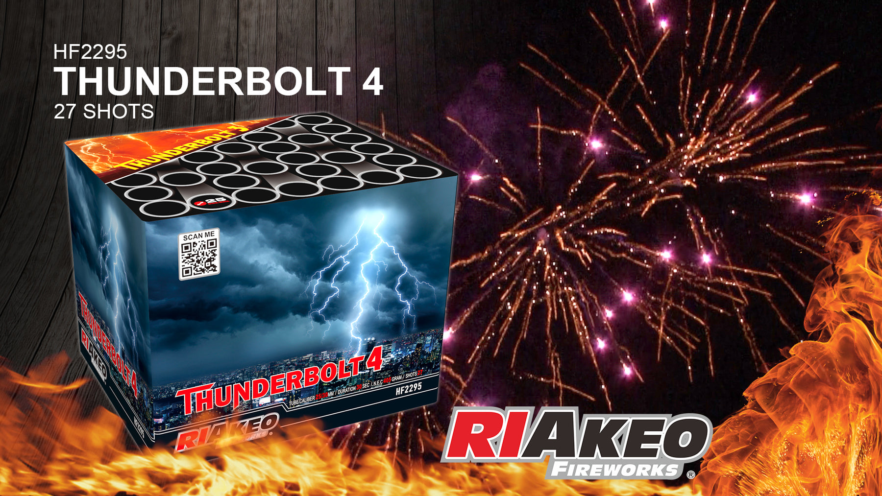 NEW FOR 2024 - THUNDERBOLT FOUR 27 SHOT CAKE BY RIAKEO FIREWORKS