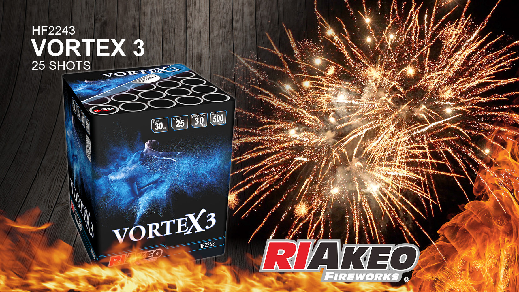 New For 2024 - Vortex Three 25 Shot Firework Cake