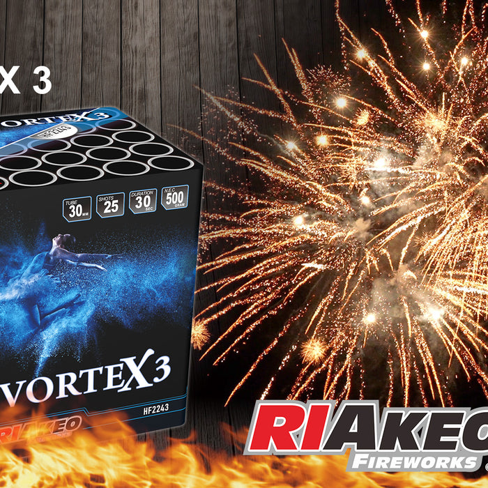 New For 2024 - Vortex Three 25 Shot Firework Cake