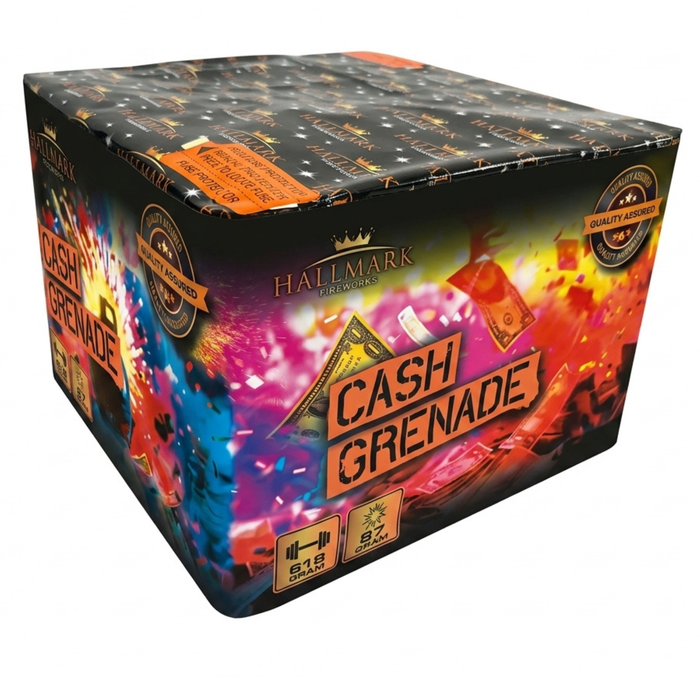 Cash Grenade 67 shot single ignition fireworks barrage by Hallmark Fireworks